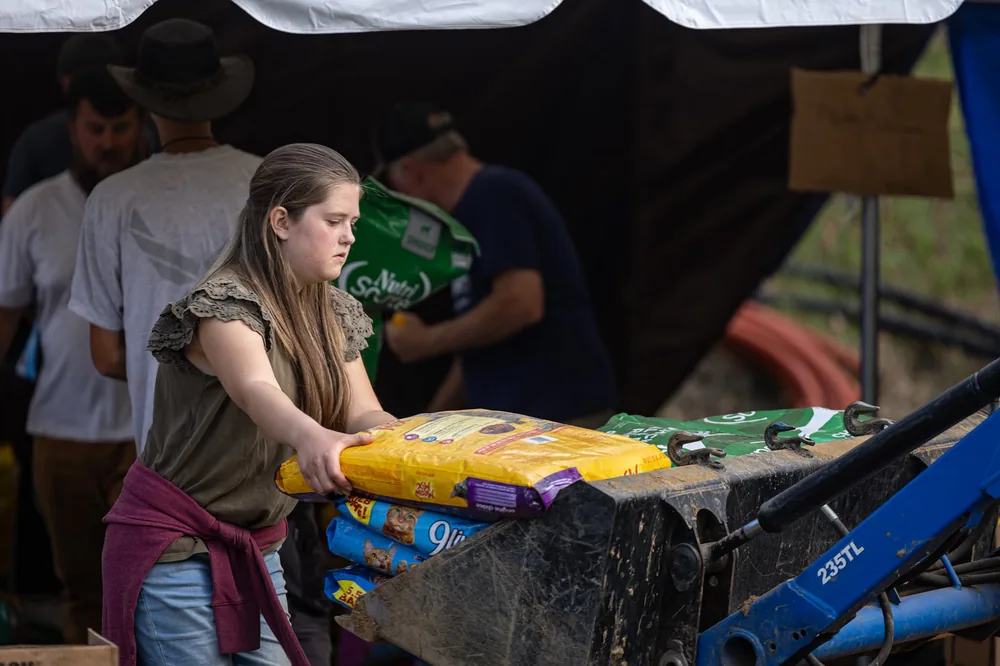 Relief supplies staged for distribution